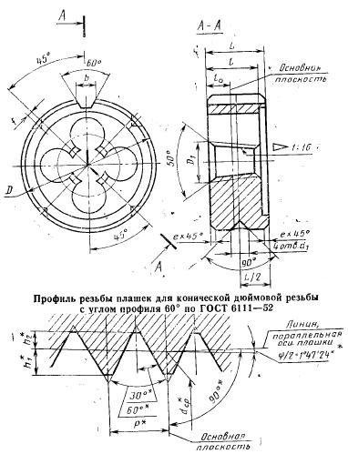 Плашка Коническая дюймовая   К   1"(NPT), 11 1/2 ниток/дюйм, dнар.65мм "CNIC"