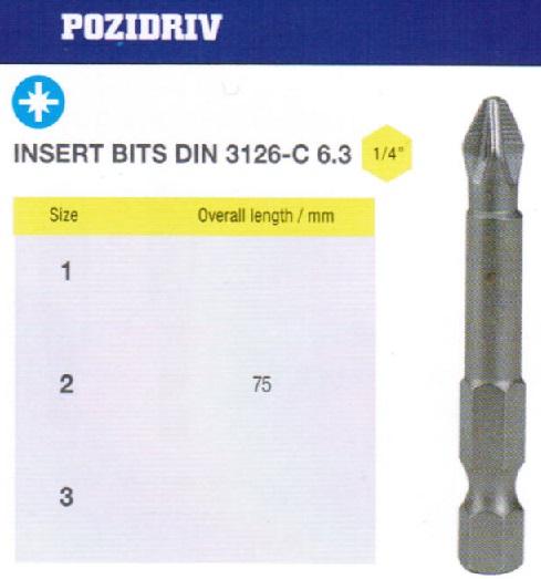 Биты крестовые PZ3х 75мм S2 цилиндр. с насечкой DIN3126 хв-к Е1/4 PROFI